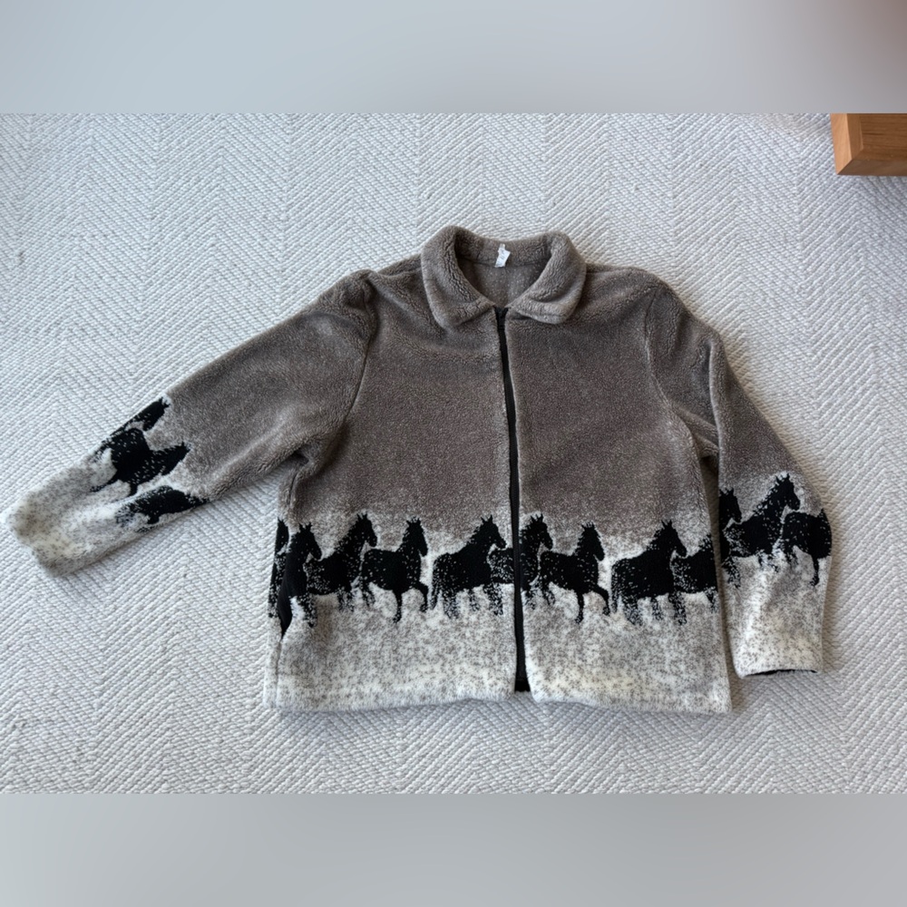 Rare Vintage Horse Equestrian Running Stallion Fleece Zip Up